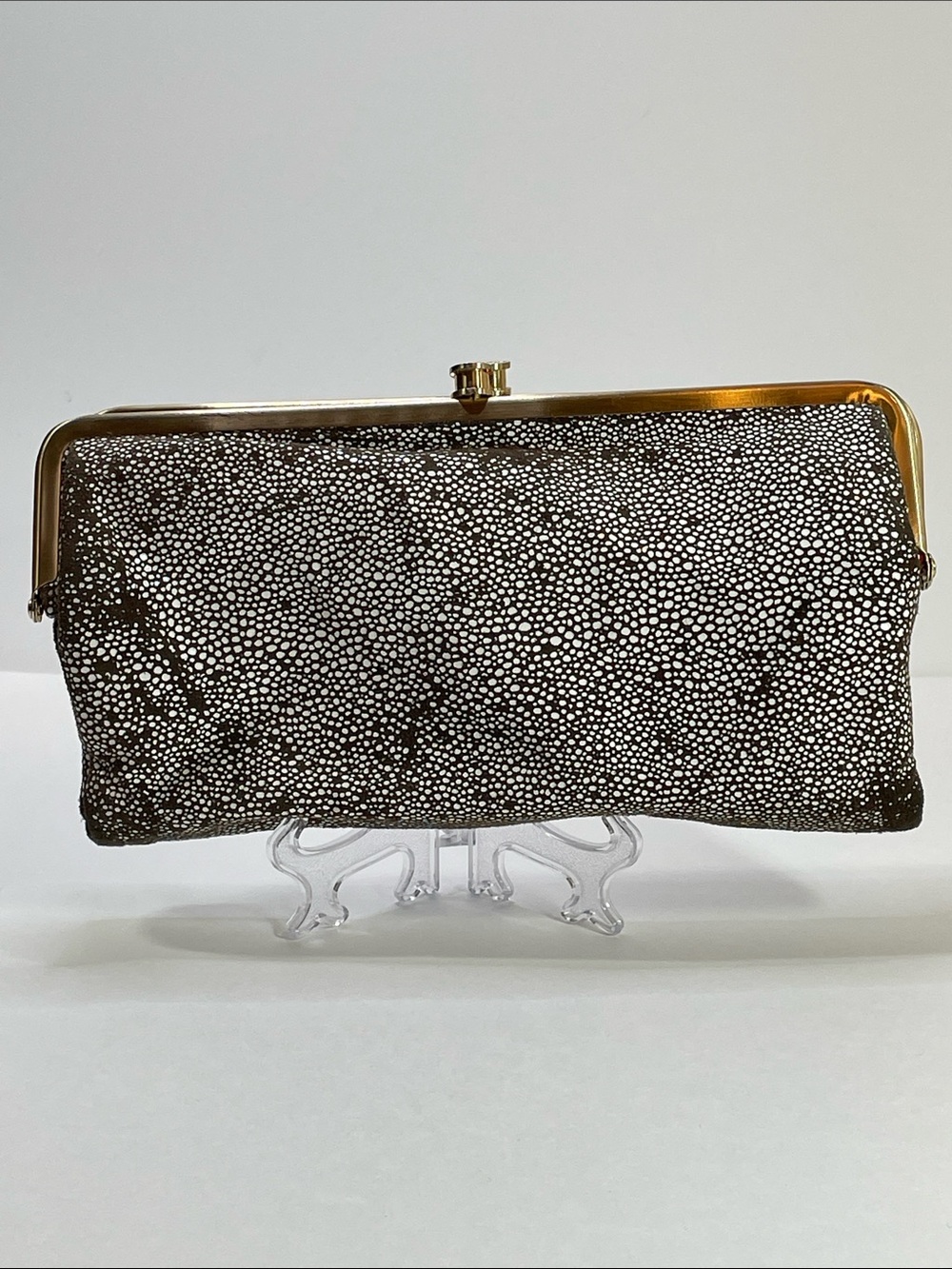Women's Hobo Stingray Suede Leather Tan Gold Lauren Clutch Wallet